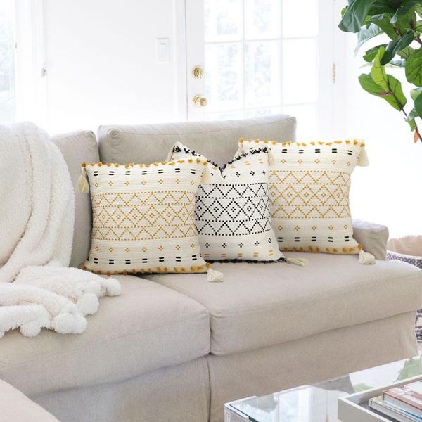 

geometric pattern pillow cover fringe pillowcase tasselscushion sofa decor for home office cushion/decorative