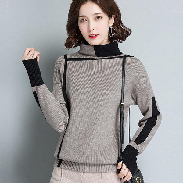 

women's sweaters women turtleneck sweater long sleeve jumpers knitwear casual autumn winter pullovers femme elastic knitted, White;black