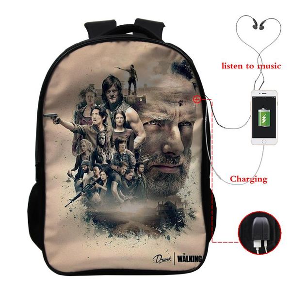 

backpack the usb charging horror movie printed teenager laptravel bag bagpacks schoolbag students daily bookbag