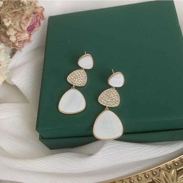 

dangle & chandelier women white mother-of-pearl triangle earrings long tassel stitching shell geometric, Silver