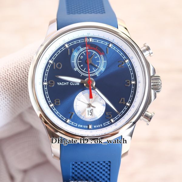 

new automatic chronograph mens watch iw390704 steel case bule dial 45mm date gents sport watches rubber strap folding clasp, Slivery;brown