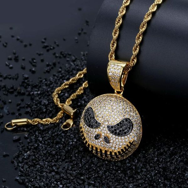 

pendant necklaces aitiei men women iced out cubic zircon bling drip skull necklace gold silver color hip hop jewelry rope chain