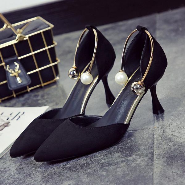 

sandals 2021 female shoe high heels shallow mouth pointed girls fashion velvet beige high-heeled comfort spring stiletto cas, Black