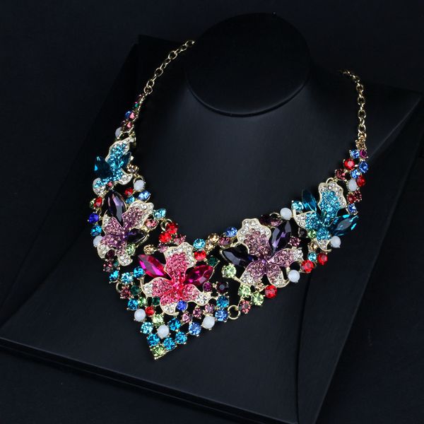 

jewelry set necklace short women's fashion temperament crystal flower clavicle chain suit dress accessories, Slivery;golden