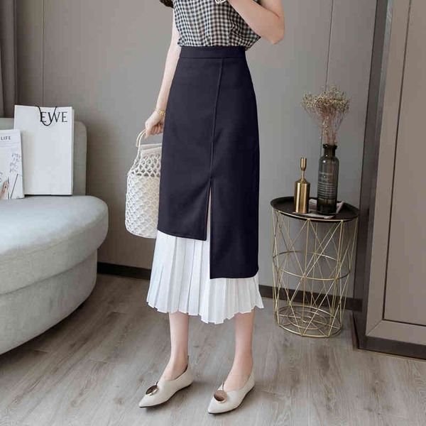 

skirts skirts womens office lady elegant ladies pencil midi fashion irregular pleated chiffon patchwork high waist women skirt, Black