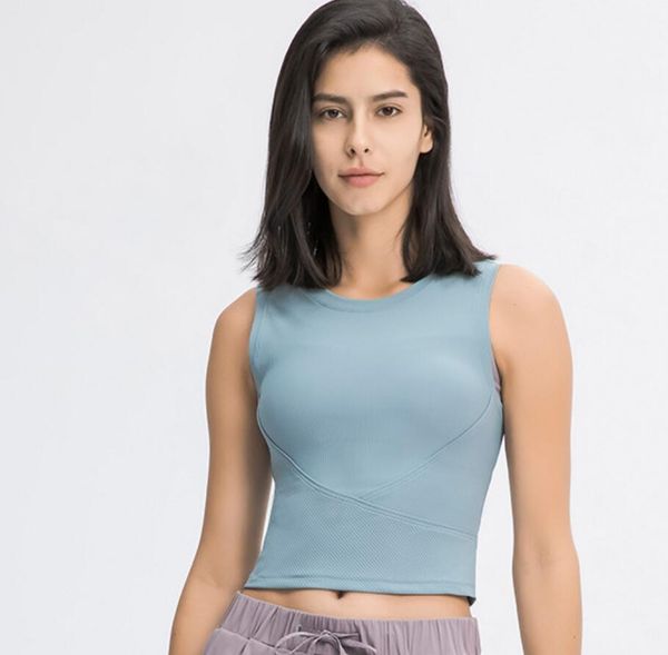 

L-025 Yoga Sports Tank Top Candy Color Indoor Sport Vest Underwear Women's Fitness Nude Gym Running Shirt Shockproof Gathered T-shirt, Dark purple