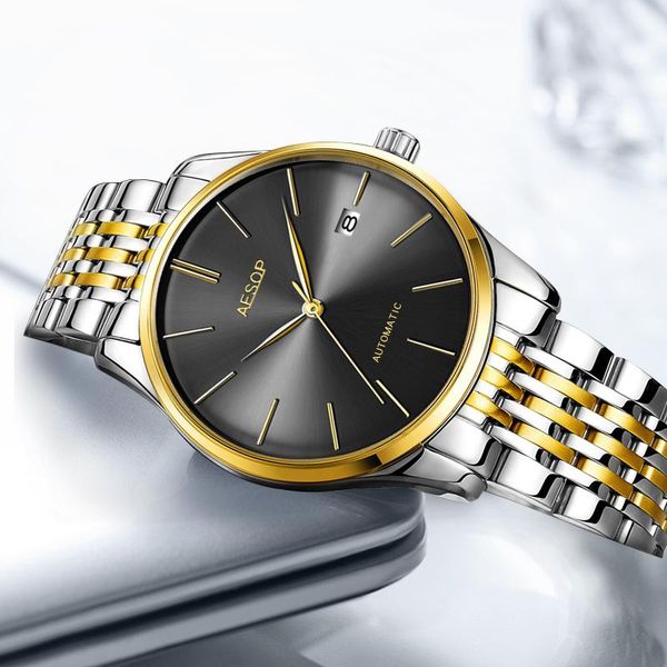 

wristwatches mechanical watch 2021 high-end business men's waterproof luminous holiday stainless steel strap wrist, Slivery;brown