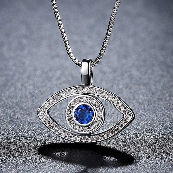 

luxury charm collares para mujer vintage brelok korean fashion necklace for women creative zircon blue evil eye clavicle chain x0707, Silver