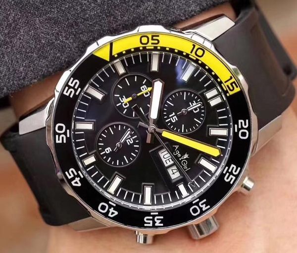 

wristwatches men automatic mechanical watch aquatimer daydate ceramic yellow black blue rubber cousteau watches, Slivery;brown