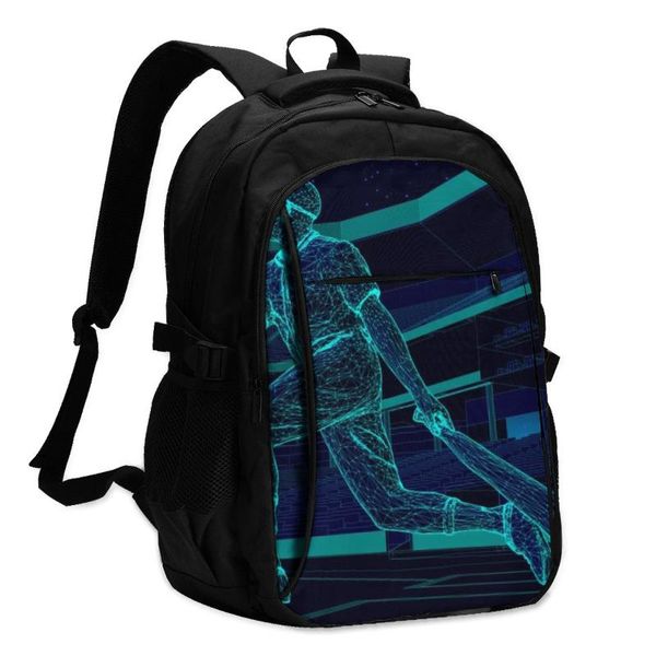 

backpack usb charge women baseball player after hitting a ball student letters print school bag teenager girls