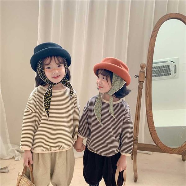 

autumn casual striped long sleeve sweatshirts kids cotton all-match pullovers 211029, Black
