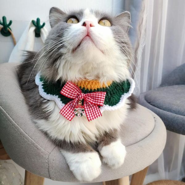

cat costumes sweet knitted accessories for chritmas handmade collar dogs red kitten necklace knited pet scarf cute puppy decorations