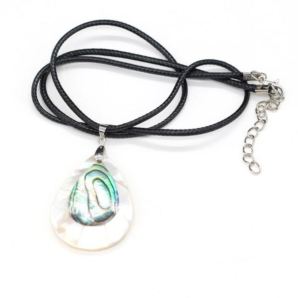 

pendant necklaces natural shell necklace exquisite waterdrop abalone white black charms wax thread for women jewelry, Silver