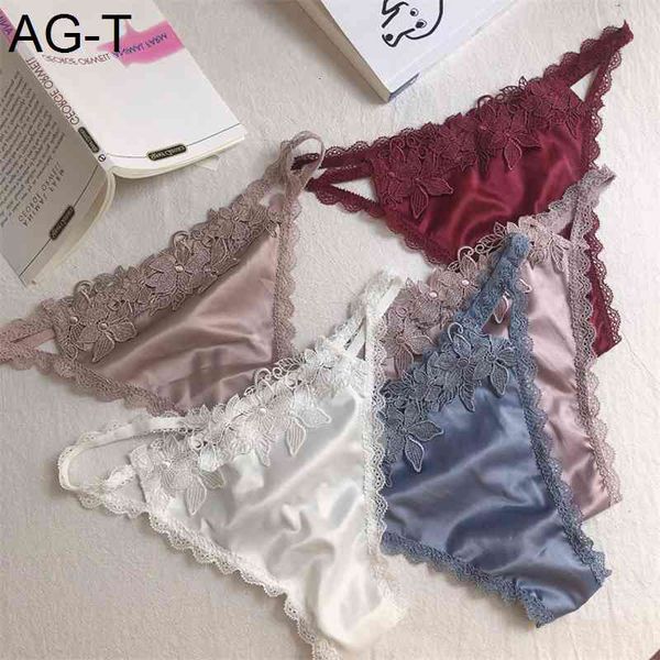 

flower embroidered satin underwear women hollow-out panties thongs low waist breathable seamless briefs g-string, Black;pink