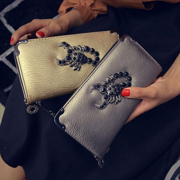 

wallets women's bag korean fashion girl personality holding pu scorpion single zipper mobile wallet leather high quality, Red;black