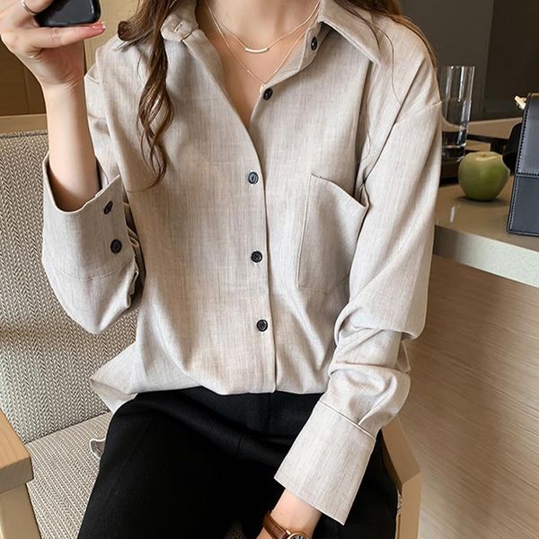 

women's blouses & shirts summer vintage womens and korean ladies casual long sleeve kimono chiffon turn-down collar blusas mujer, White