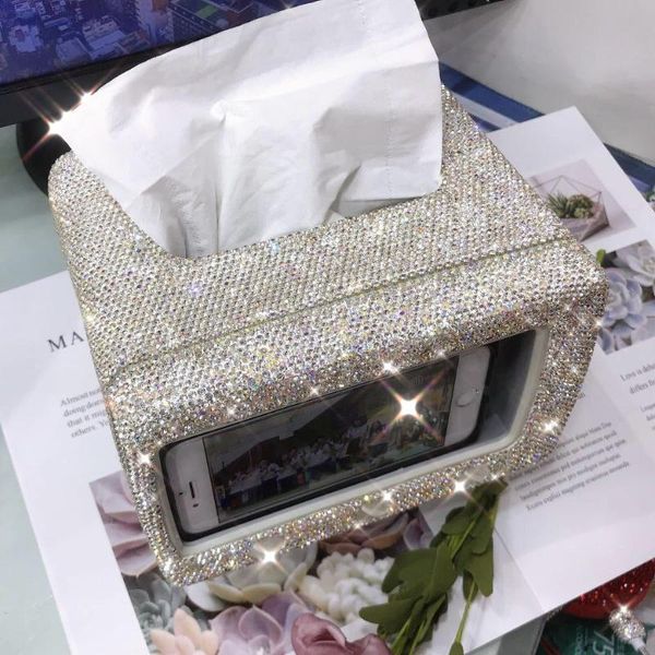 

luxury tissue box phone holder dual-purpose small tv design bling home desk decor dispenser napkins wipes case boxes &