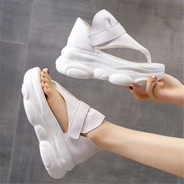 

women's chunky casual slippers summer platforms 6.5cm wedge flip flops ladies beach slides campus style girl clip toe sandals, Black