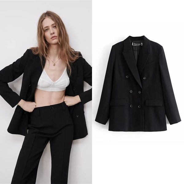 

women's suits & blazers temperament women solid colors mid length blazer suit double breasted spring autumn office lady formal clothing, White;black
