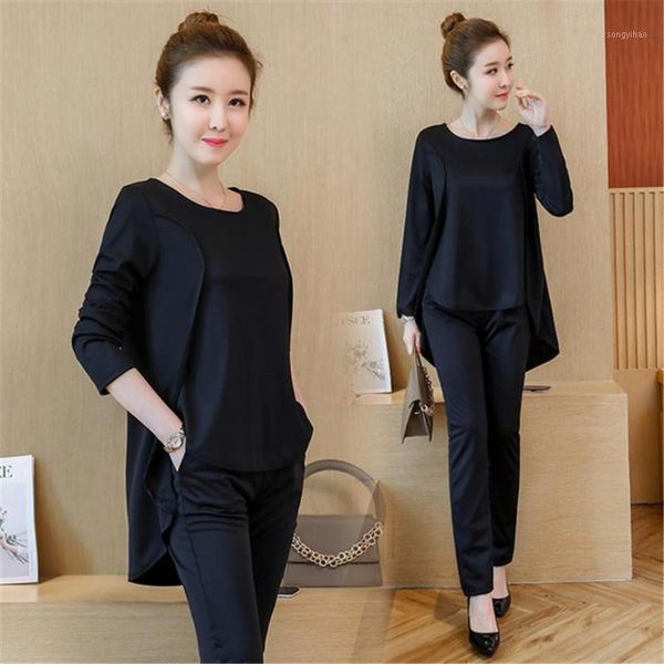 

women set long sleeve fake two piece +pants suit sets women's tracksuits, Gray