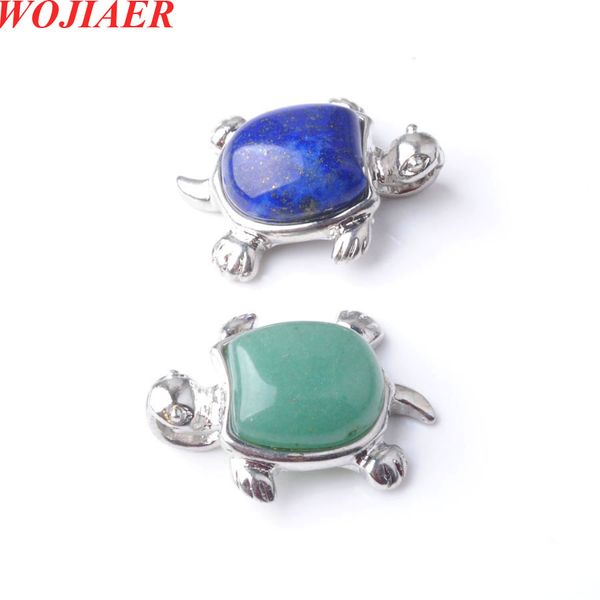 

wojiaer natural stone turtle tortoise pendant gem beads diy men jewelry making necklace accessories be909, Silver