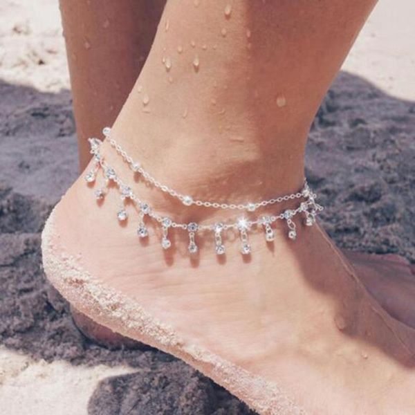 

anklets simple natural six-pointed star drop meter beads double layer alloy anklet foot ring pulseras tobilleras mujer, Red;blue