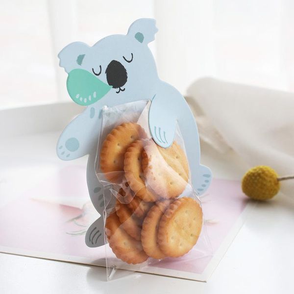 

gift wrap 10pcs koala cartoon self-supporting bag cookies and cand transparent hand basket self-sealing cake pastry