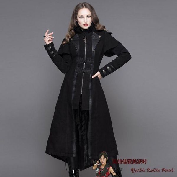 

women's trench coats df harajuku vision gothic steampunk cloak long coat windbreaker ct043, Tan;black