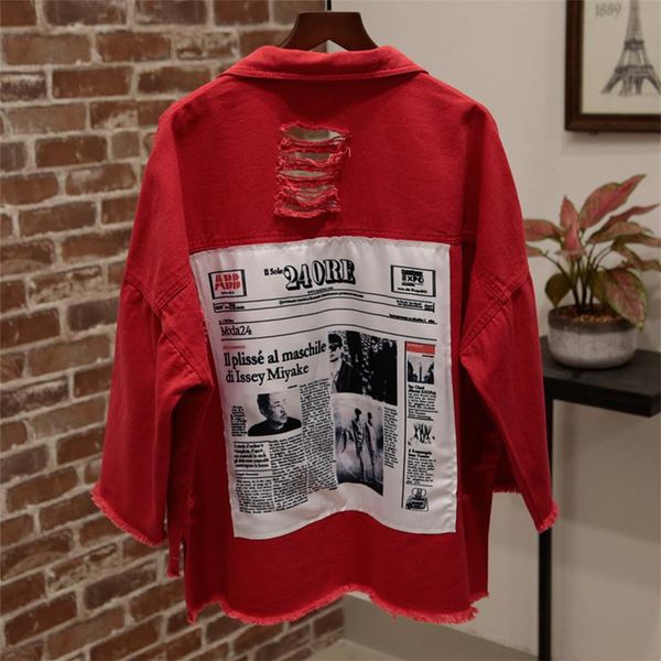 

women's jackets korean fashion hole short denim jacket women outerwear 2021 harajuku ladies loose red casual female jeans coat streetwe, Black;brown