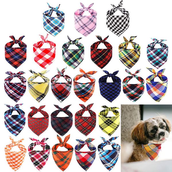 Bandane per cani Sciarpa Fazzoletto Bavaglino Lavabile Ragazza Ragazzo Cotone Animali domestici Autunno Accessori per piccoli e medi Regalo di compleanno Plaid quadrato Doppio regolabile per cuccioli di gatto