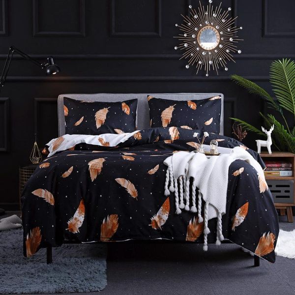 

bedding sets europe and america dark style duvet cover set double bed feather print  king size home single beds quilts