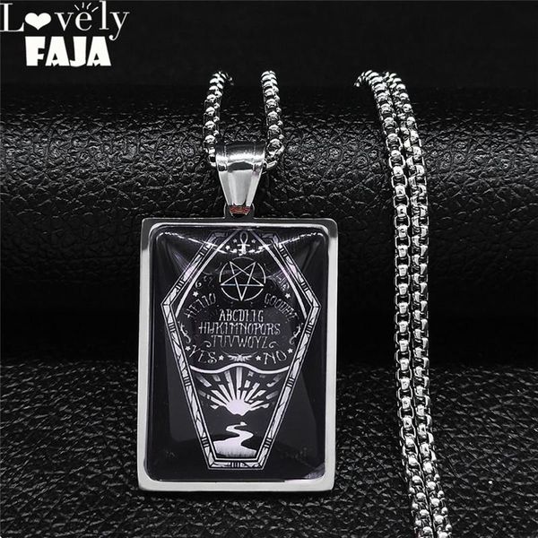 

gothic coffin pentagram sun stainless steel black glass silver color pendant necklace men/women jewelry collier homme n5185s03 necklaces