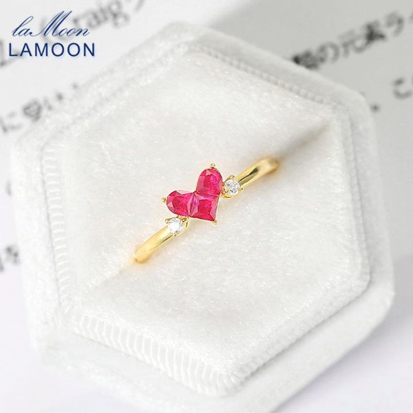 

cluster rings lamoon 925 silver ring for women cute sweety heart synthetic corundum 14k gold plated fine jewelry gift japanese style lmri151, Golden;silver