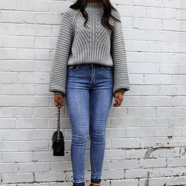 

women's sweaters women 2022 fashion solid color loose knit sweater retro long sleeve half high neck pullover streetwear, White;black