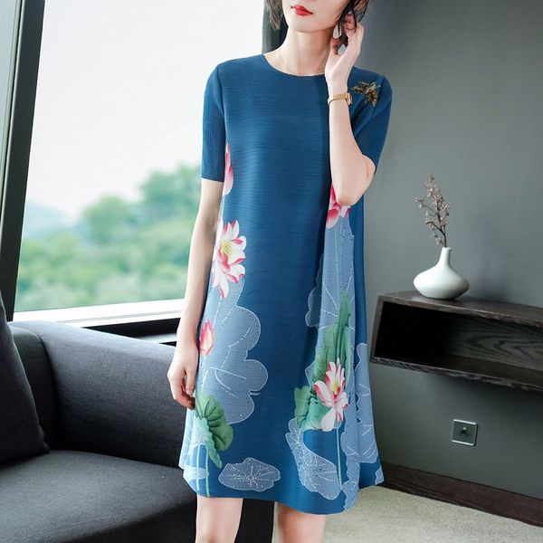 

women summer dress 2021 plus size new vintage loose long dress pleated short sleeve stylish woman dresses vestidos robe 12359, Red