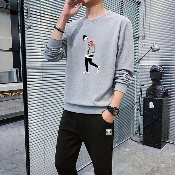

2021 tracksuits hoodies sweatshirts spring and autumn men's sportswear trend with handsome casual suit two piece, Gray