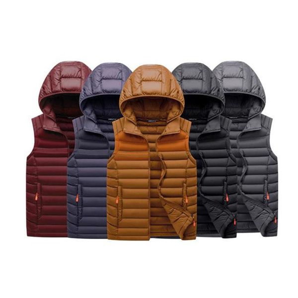 

men's vests 2022 autumn winter sleeveless vest jacket hooded zipper fashion cotton-padded coats men casual warm waistcoats, Black;white
