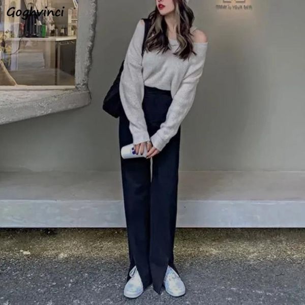 

women's jeans women split high waist vintage solid washed fashion summer thin slim all-match leisure aesthetic female streetwear, Blue