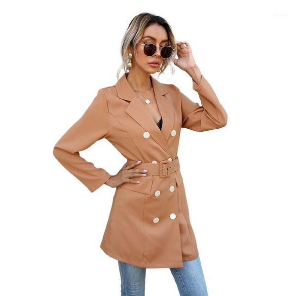 

women's suits & blazers 2021 summer blouse lapel long double-breasted button long-sleeved small suit jacket woman women blazer s-2xl, White;black