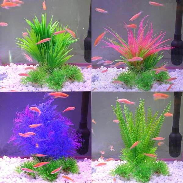 

small artificial aquatic plant water ceramic base plastic aquarium fish tank decor accessories decorations