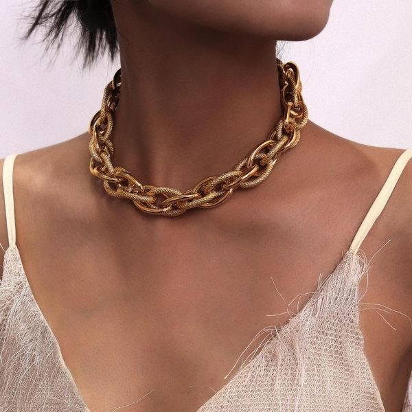 

chains punk lock choker necklace pendant women collar statement brand gold color chunky thick chain steampunk men, Silver