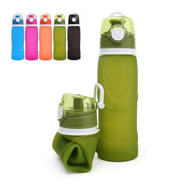750ML Bottiglia d'acqua pieghevole Bottiglia portatile per bevande in silicone Bottiglie per acqua sportiva all'aperto Bicchieri da viaggio Botella De Agua 210610