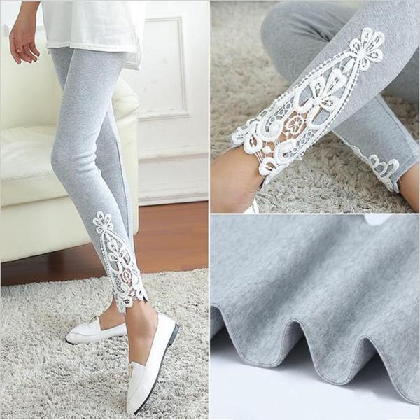 

women's leggings cuhakci pencil pants women lace skinny hollow leggins elastic high waist casual black gray cotton fitness trousers
