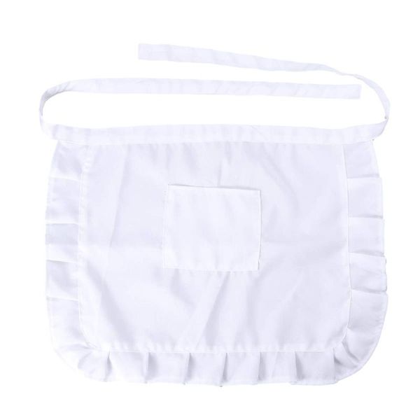 

aprons floral short waist kitchen apron lace half bib maid costume with pocket party favors for waitress (white)