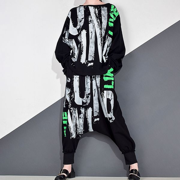 

fashion suits 2021 women's autumn winter pants hip hop o-neck long bat sleeve and ankle two piece set, White