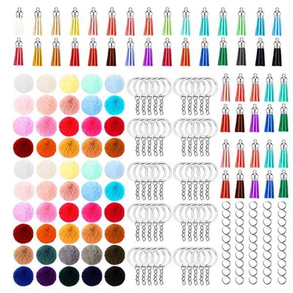 50 pedaços colorido pom poms pomp bola com 50 peças chaveiros e 50 peças borlas para DIY chapéus sapatos sacos acessórios H0915