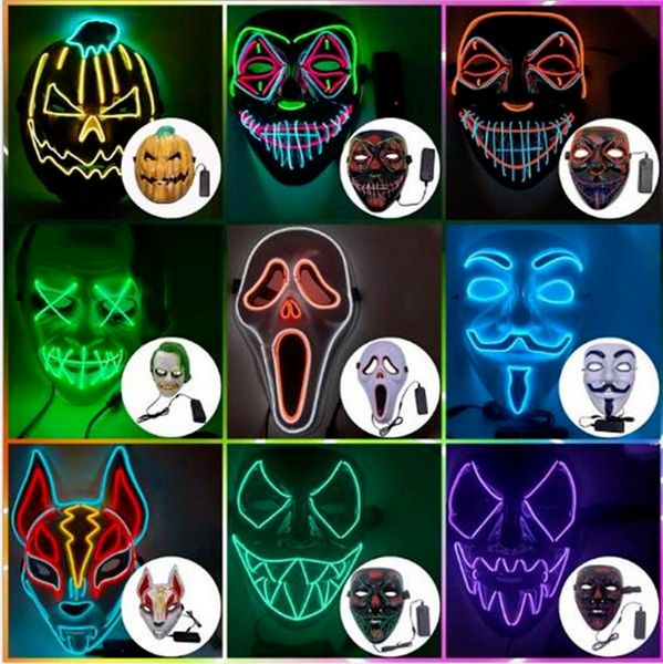 Designer rosto máscara de halloween decorações halloween fulgor máscara material pvc led halloween mulheres homens máscara trajes para adultos decoração home 4961