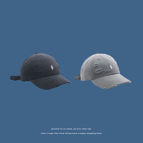 

hat female spring new ruffian handsome dollar knife cut hole baseball american street personality soft cap male, Black;white