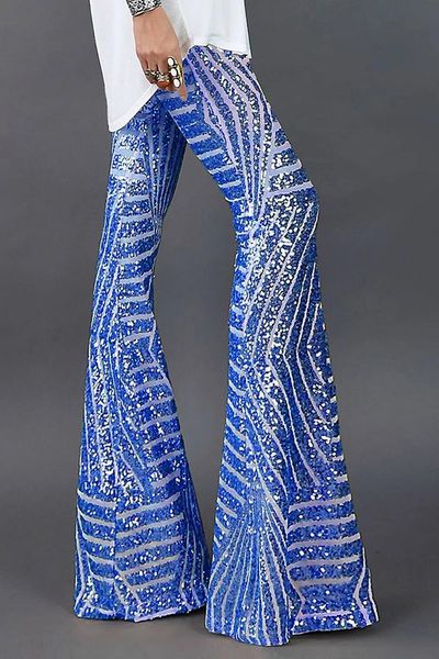 

women's pants & capris women sequin wide leg flaretrousers female hight waist pant disco dance woman long, Black;white