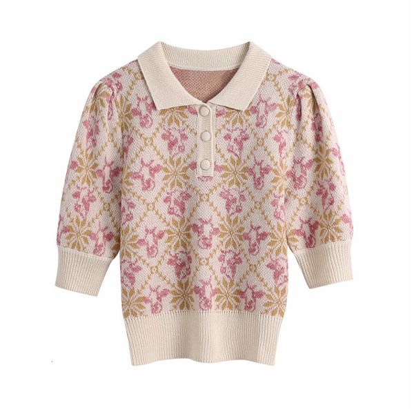 

women's sweaters women casual turn-down collar half sleeve knitted za pullover chic lady new spring fashion print polo xxqw, White;black